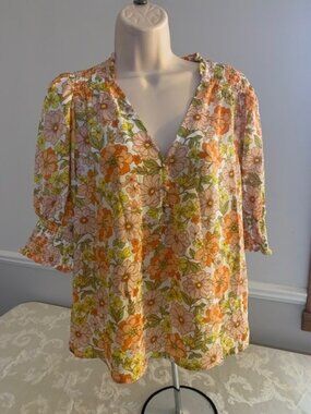 Eclair Retro Vintage Look Floral Blouse Size Medium M New With Tags NWT